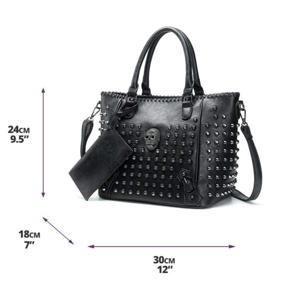 The-Rivet-skull-Bag-with-Diamonds-2-in-1Tote-Leather-Bag-with-Wallet-dimensions-clutchtotebagscom