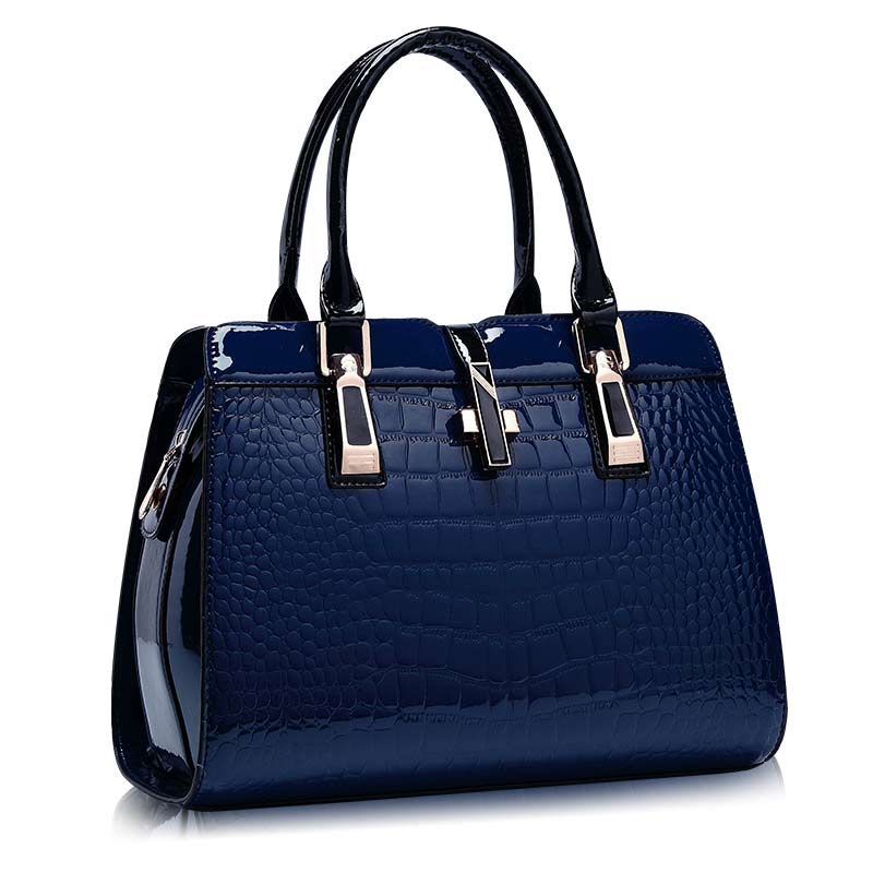 Blue shop leather handbag