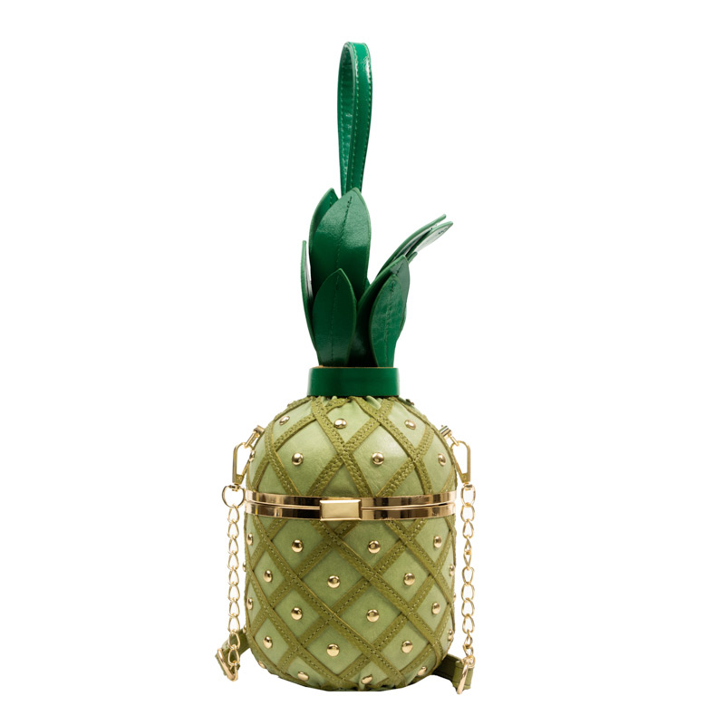 Pineapple-bag-with-chain-and-leather-strap-rivets-diamonds-pineapple-purse-crossbody-handbag-for-girls-women- (GREEN)