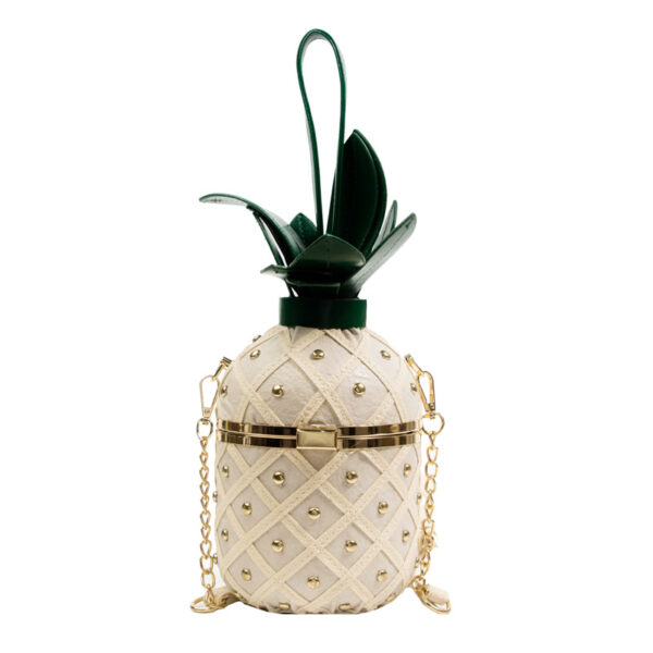 Pineapple-bag-with-chain-and-leather-strap-rivets-diamonds-pineapple-purse-crossbody-handbag-for-girls-women- (WHITE)