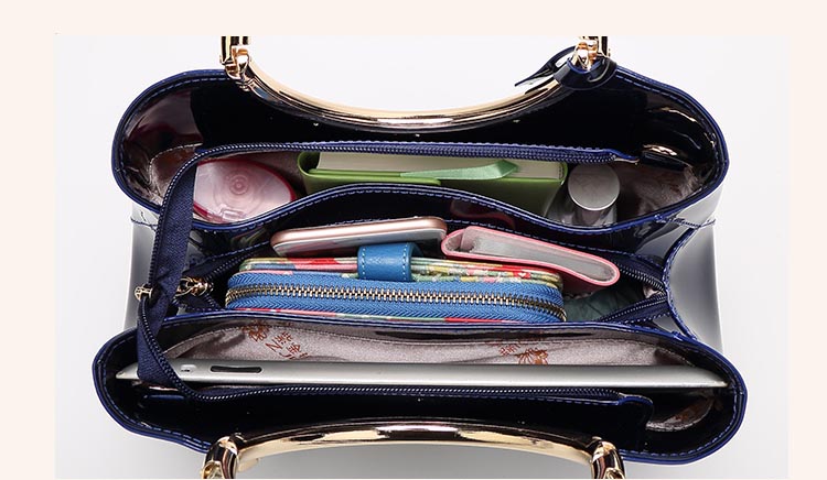 Navy Round Handle Patent Leather Handbags Crossbody Purses