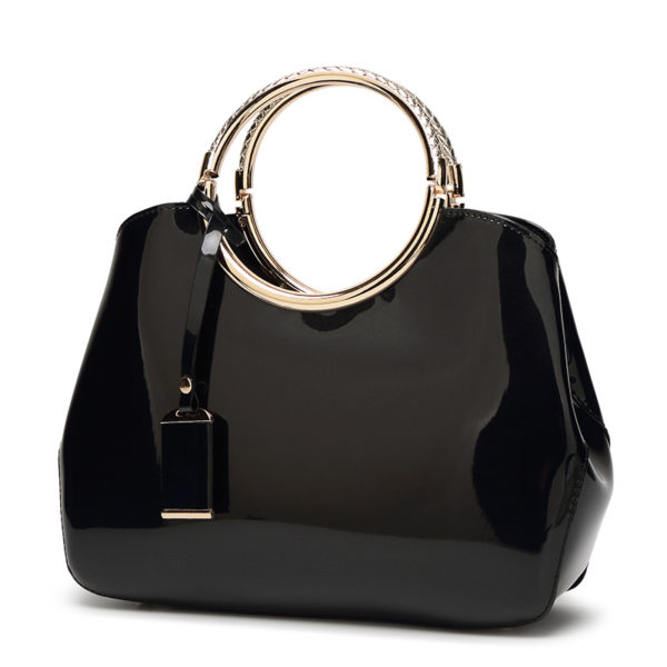 The Circle Bag-Clutch-Leather-HandBag-Crossbody-Leather-Bags-for-Women-Shoulder-bag-leather-with-circle-handle-zipper-BLACK