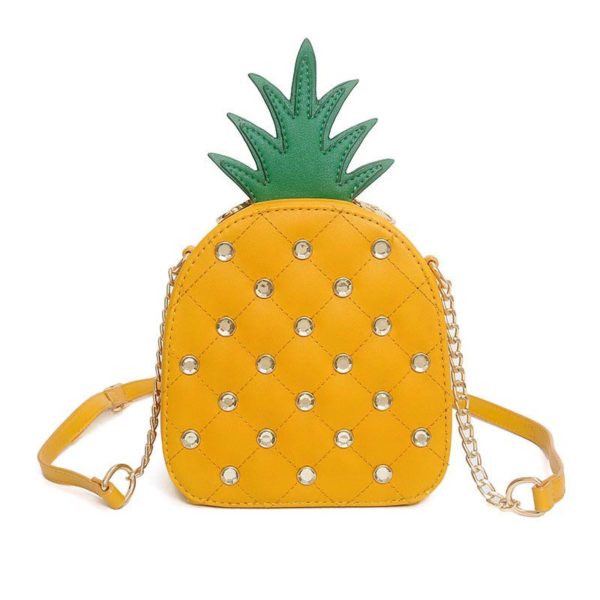 The Pineapple Bag - Clutch Bag - Beautiful Mini Pineapple Women Messenger Bag with Chain & Diamonds -Shoulder Bag - Crossbody Bags for women-white-yellow (9)