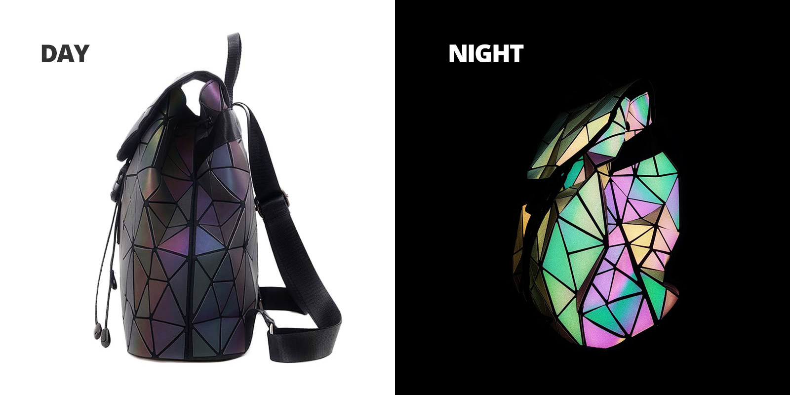 PYFK Geometric Backpack Luminous Holographic Purse