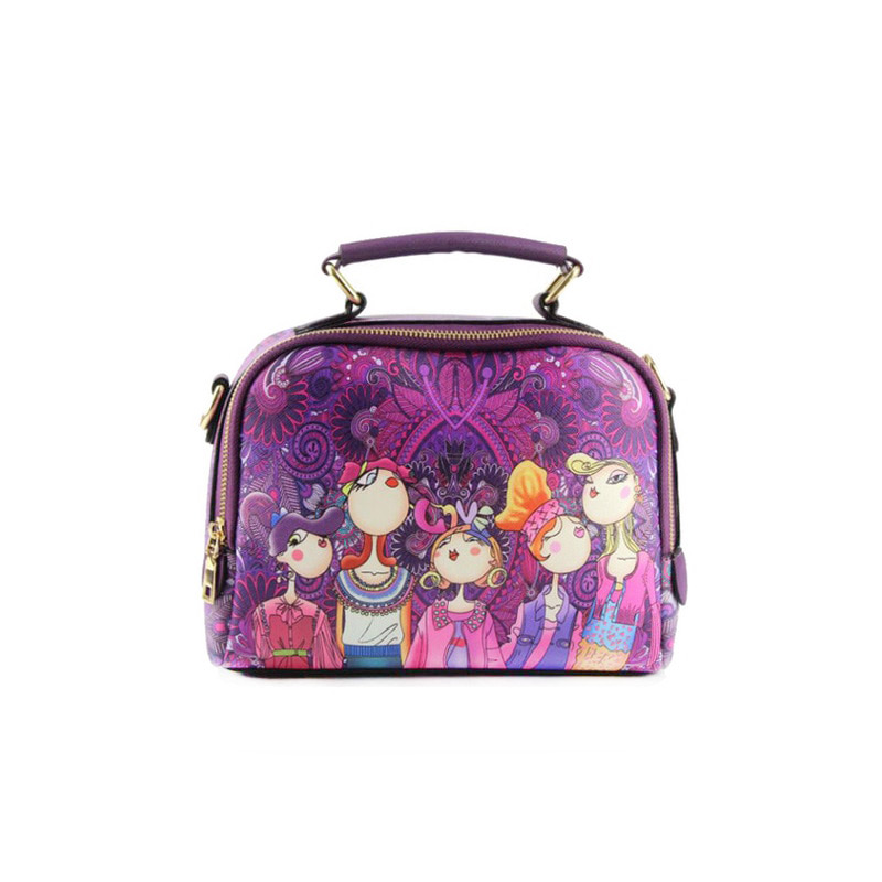 The-Ladies-Handbag -Leather-Purse-with-Abstract-Design-Cartoon-Crossbody-purse-Handbag-for-girls-purple