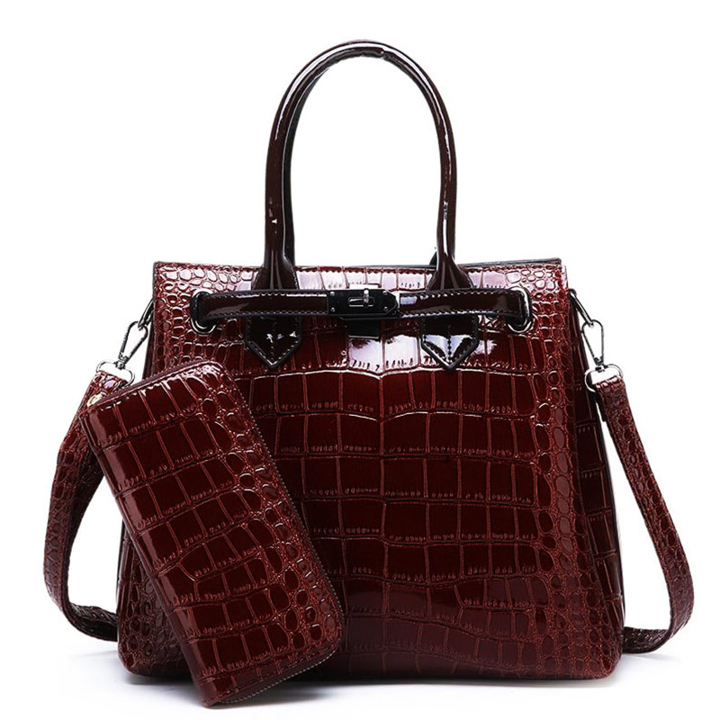 The Alligator Purse | Vintage Leather Tote Bag + Wallet | Red/Brown ...