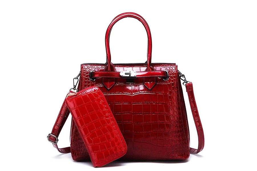 The Alligator Purse | Vintage Leather Tote Bag + Wallet | Red/Brown/Black | Sale ...