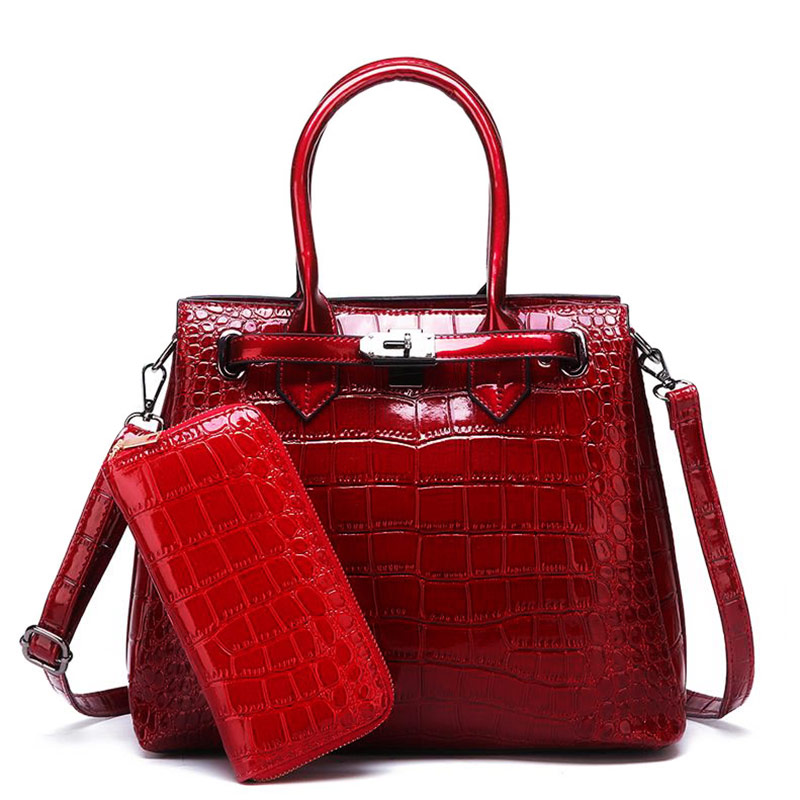 The Alligator Purse | Vintage Leather Tote Bag + Wallet | Red/Brown/Black | Sale ...