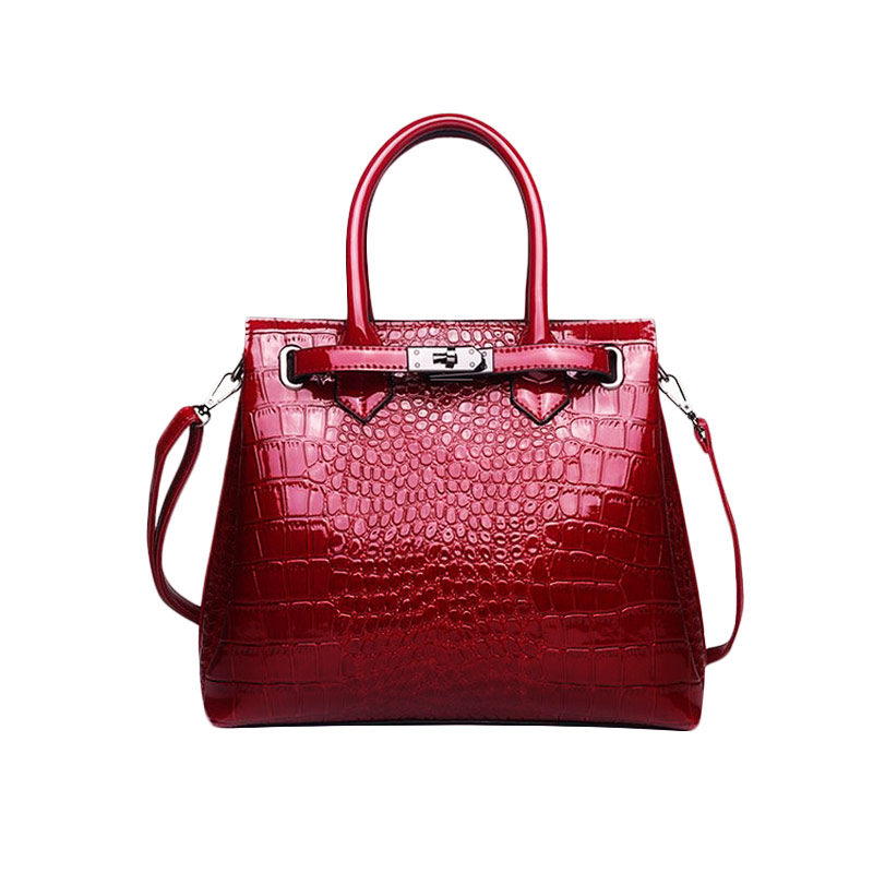 Big New Women Shoulder Bags Alligator Ladies Leather Bags Casual women  zipper handbags Famous Brands Totes black red colors